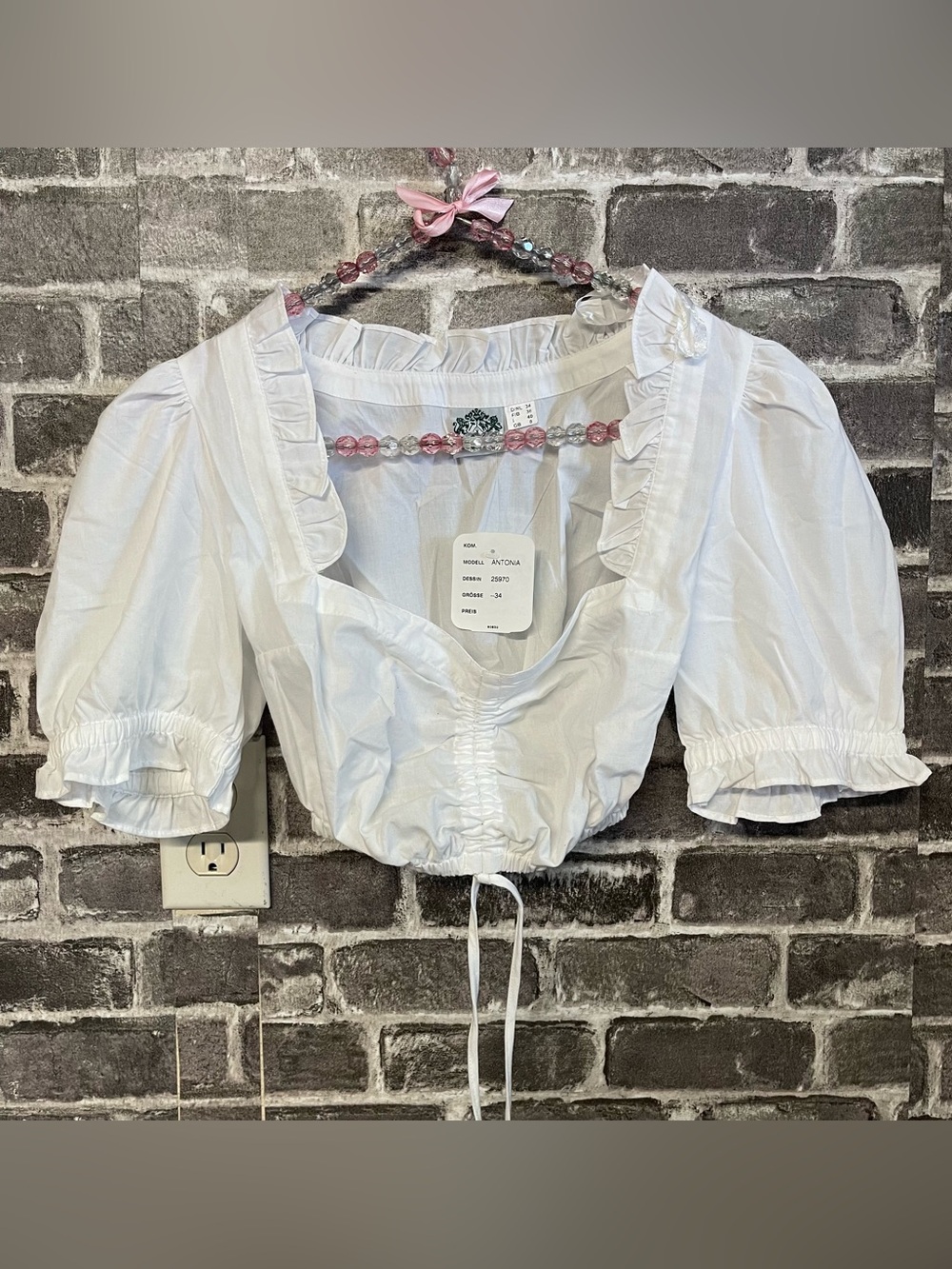 NWT Hammerschmid Dirndl Blouse white crop shirt festival Bavarian